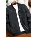 Hot Guy's Jacket Contrast Trim Pocket Long Sleeve Stand Collar Zipper Baseball Jacket