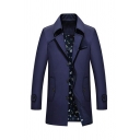 Men Freestyle Trench Coat Solid Color Lapel Collar Button up Trench Coat