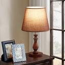 Contemporary Rounded Night Table Lamps Fabric and Wood Small Desk Lamp