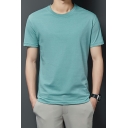 Stylish Men's Tee Shirt Whole Colored Crew Collar Fitted Short Sleeve T-Shirt