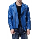 Creative Leather Jacket Solid Color Full Zip Leather Jacket for Men
