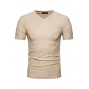 Fashion Men's T-shirt Pure Color Short-sleeved V Neck Slim Fit Tee Shirt
