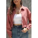 Women Leisure Casual Jacket Solid Color Spread Collar Button down Casual Jacket