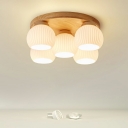 Cluster Wooden Ceiling Light White Glass Ceiling Fixture for Bedroom