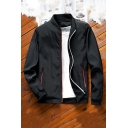 Men Edgy Jacket Pure Color Stand Collar Pocket Long Sleeve Regular Zipper Baseball Jacket