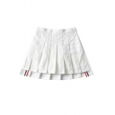 Summer Style Women's Skirts Contrast Stripe High Elasticated Waist Mini Pleated Skirts
