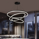Multilayers Pendant Lighting Aluminum Round Ring Suspension Light for Living Room in Black