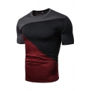 Fashionable Tee Shirt Color-blocking Crew Neck Short Sleeves Slimming T-Shirt for Guys