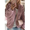 Cozy Cardian Solid Cable Knit Long-sleeved Relaxed V Neck Open Front Cardian for Ladies