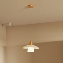 1-Light Suspension Pendant Minimalist Style Cone Shape Wood Ceiling Light