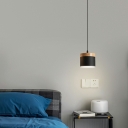 Wood & Metal Hanging Light Fixture Single Bulb Down Lighting Pendant
