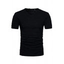Guy's Fashion T-shirt Solid Color V Neck Short Sleeves Ripped Detail Slimming Tee Shirt