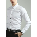 Modern Men Shirt Pure Color Button Fly Turn-down Collar Long Sleeve Slim Fitted Shirt