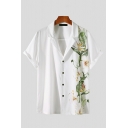 Elegant Shirt Floral Print Notched Collar Relaxed Short-Sleeved Button Down Shirt for Boys