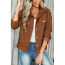 Chic Casual Jacket Solid Color Spread Collar Button Closure Casual Jacket for Women