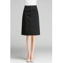Trendy Ladies Skirts Whole Colored High Waist Zip Closure Midi A-Line Skirts