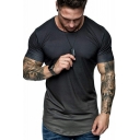 Guys Novelty Tee Top Ombre Print Curved Hem Short Sleeves Slimming Crew Neck T-Shirt