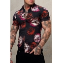 Popular Shirts Floral Print Button Closure Short Sleeve Shirts for Men