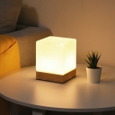 Square Shape Table Lamp 1-Head Wood with Glass Shade Table Light