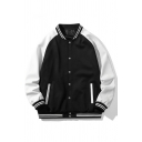 Stylish Jacket Stripe Print Stand Collar Relaxed Button Fly Bomber Jacket for Men