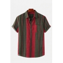 Chic Men's Shirt Stripe Pattern Short Sleeves Regular Spread Collar Button Placket Shirt