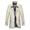 Men Urban Coat Solid Lapel Collar Long-Sleeved Loose Fit Button Placket Trench Coat