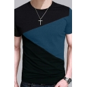 Trendy Tee Shirt Contrast Color Short Sleeves Skinny Round Neck Tee Shirt for Men