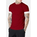 Classic Tee Shirt Contrast Trim Crew Neck Short Sleeve Slim Fit T-Shirt for Men