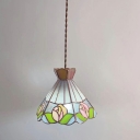 Glass Cord Hung Pendant Light Fixture Tiffany Style 1 Light Ceiling Lamp in Purple