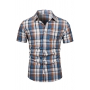 Trendy Shirt Checked Print Turn-down Collar Pocket Slimming Short-Sleeved Button Up Shirt