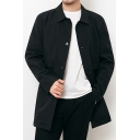 Edgy Mens Coat Solid Color Turn-down Collar Regular Long Sleeve Button Closure Trench Coat