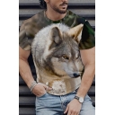 Freestyle Guys T-shirt 3D Wolf Pattern Round Collar Short Sleeve Regular Fitted Tee Shirt