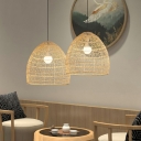 Southeast Asian Woven Bamboo Lamp Beige Hand-Woven Rattan Pendant Light Hanging for Restaurant