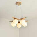 Modern Style Hanging Chandelier with Glass Shade Wood Pendant Light