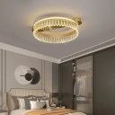 Round Semi Flush Mount Chandelier Modern Crystal Flush Ceiling Light Fixture for Bedroom