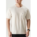 Guy's Cool T-Shirt Pure Color Round Neck Short Sleeve Chest Pocket Regular Tee Shirt Top