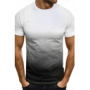 Guys Stylish T-Shirt Ombre Printed Crew Neck Short-Sleeved Slim Fit Tee Shirt