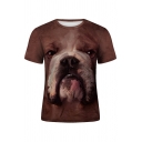 Leisure Tee Shirt 3D Animal Print Round Neck Short-Sleeved Slim Fit T-Shirt for Guys