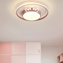 3-Light Close To Ceiling Chandelier Kids Style Crown Shape Metal Flush Mount Light