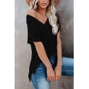 Women Formal T-shirt Whole Colored V Neck Short Sleeves Regular Fitted Tee Shirt