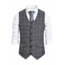 Men Edgy Suit Vest Square Pattern V-Neck Flap Pocket Single Breasted Suit Vest