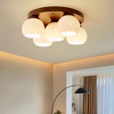 5-Light Flush Light Fixtures Minimalism Style Globe Shape Wood Ceiling Mounted Lights