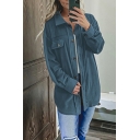 Edgy Ladies Jacket Solid Color Chest Pocket Spread Collar Regular Button down Jacket