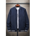 Guy's Trendy Jacket Contrast Line Pocket Stand Collar Relaxed Zipper Baseball Jacket
