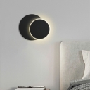 Modern Style Circular Wall Sconce Lights Metal 1-Light Wall Mounted Lamps in Black