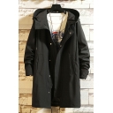 Dashing Trench Coat Solid Color Hooded Full Zipper Trench Coat for Men