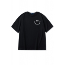 Athletic Tee Top Smile Pattern Crew Collar Short-sleeved Oversized Tee Shirt for Men