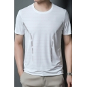 Men Fashion T-Shirt Striped Print Fitted Crew Neck Short Sleeves Quick Dry T-Shirt