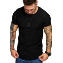 Creative Guys Tee Shirt Plain Round Collar Short-Sleeved Skinny Curve Hem T-Shirt