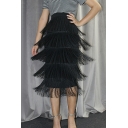 Popular Women's Skirts Solid Color High Waist Draped Tassel-trimmed Midi Pencil Skirts